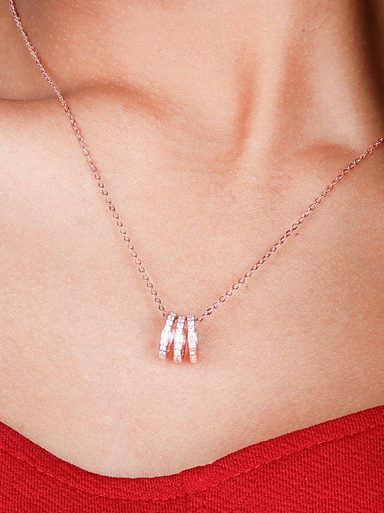 GIVA 925 Sterling Silver Rose Gold Trinity Pendant with Link Chain