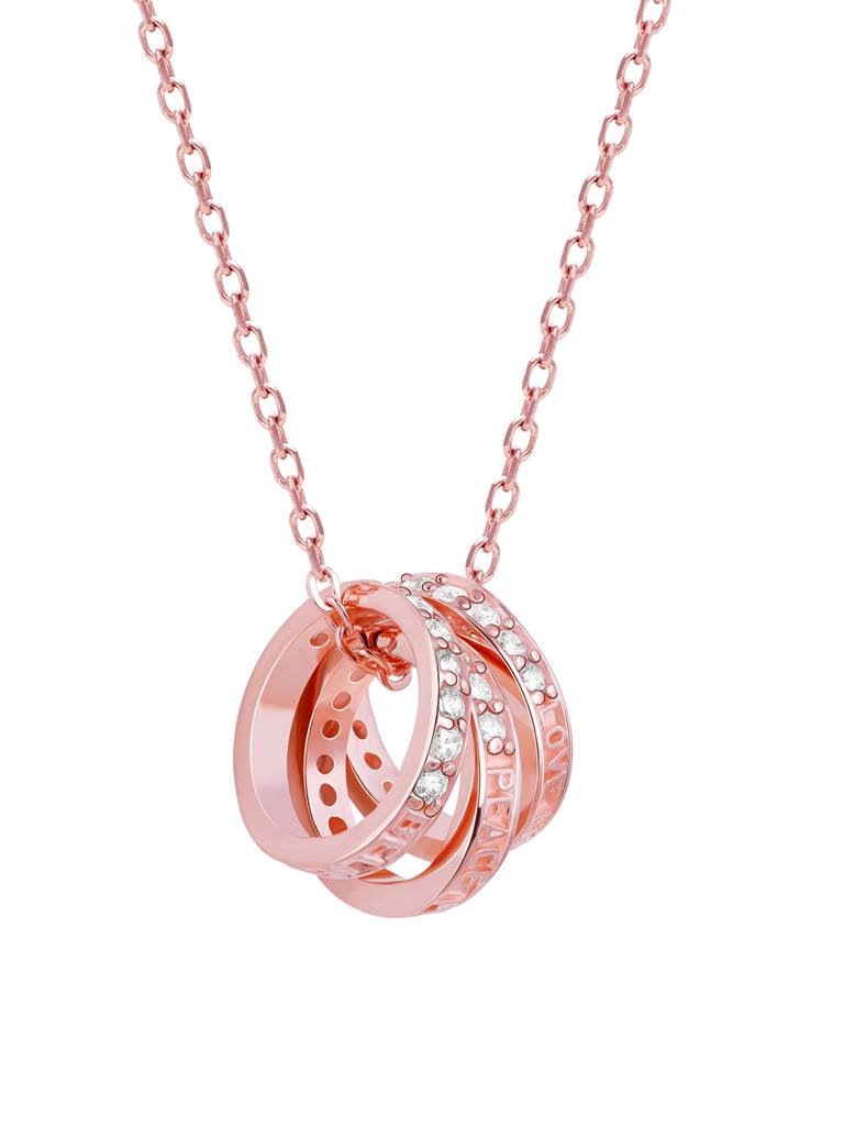 GIVA 925 Sterling Silver Rose Gold Trinity Pendant with Link Chain