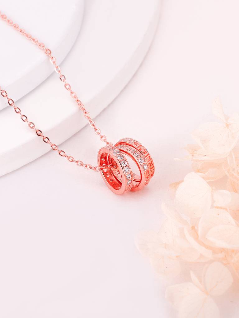 GIVA 925 Sterling Silver Rose Gold Trinity Pendant with Link Chain