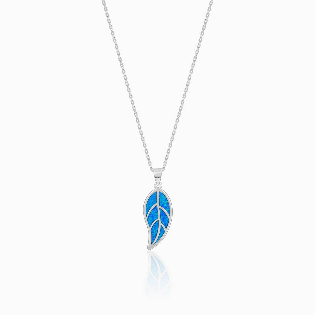 Silver Mystic Blue Leaf Pendant With Link Chain : PD0194