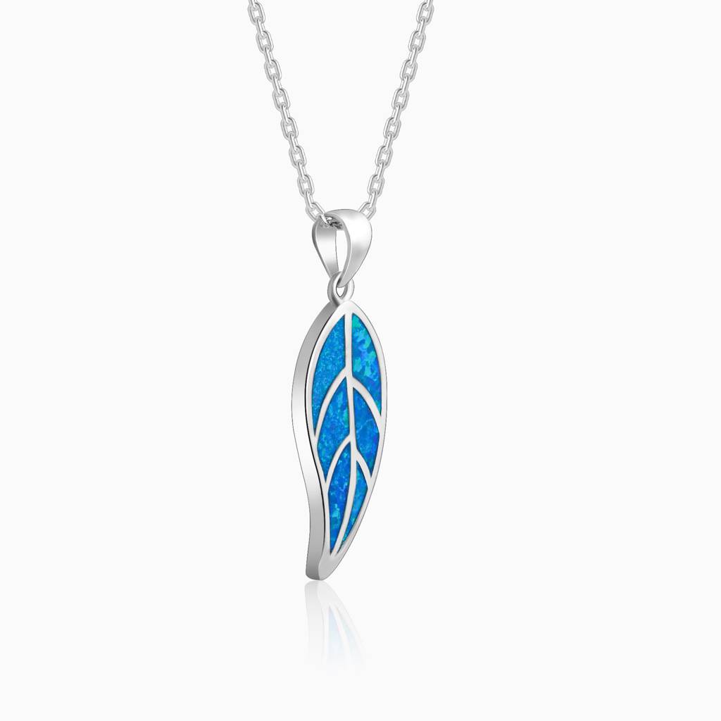 Silver Mystic Blue Leaf Pendant With Link Chain : PD0194