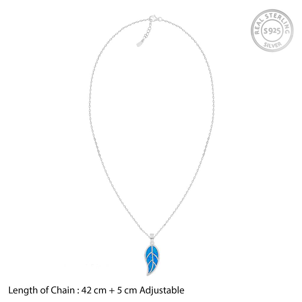 Silver Mystic Blue Leaf Pendant With Link Chain : PD0194