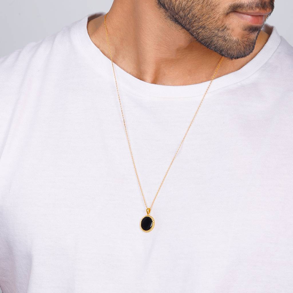 Giva 925 Golden Modern Monochrome Pendant With Link Chain| Necklace To Gift Men & Boys| With Certificate Of Au : PD01955CH0146