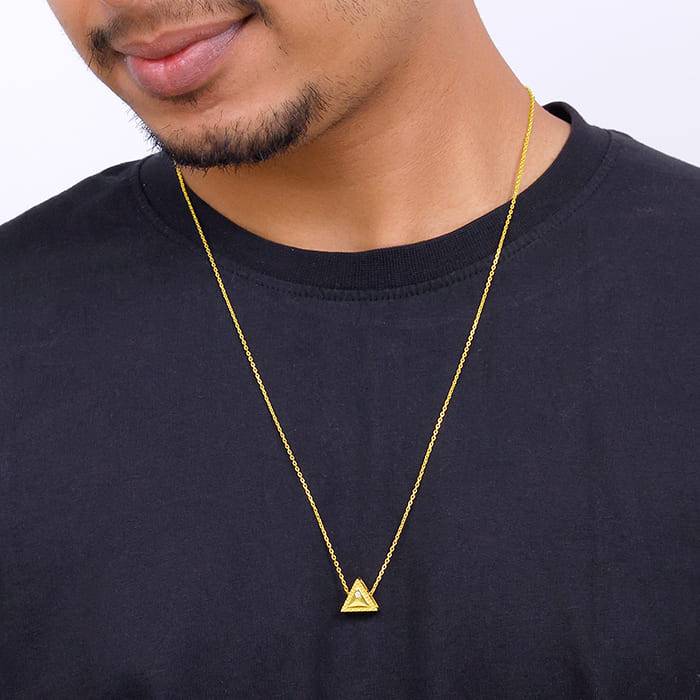 Giva 925 Sterling Silver Golden Trigon Pendant With Link Chain| Necklace To Gift Men & Boy : PD01957