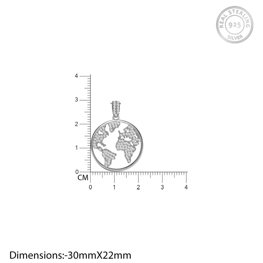 Silver Zircon World Pendant With Link Chain : PD0195