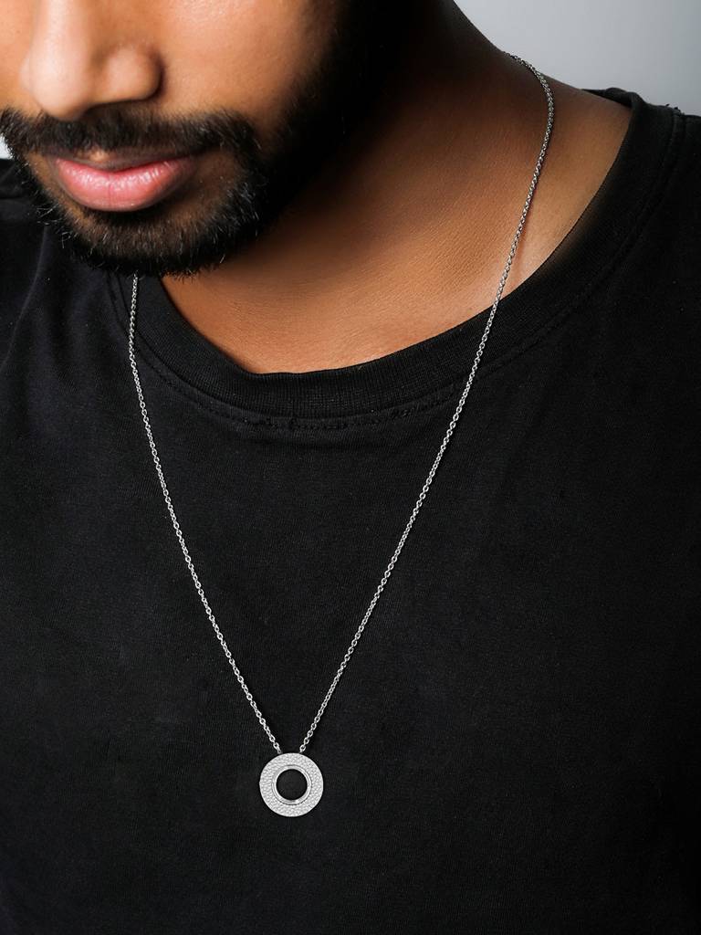 Silver Compass Pendant With Link Chain For Him : PD01960