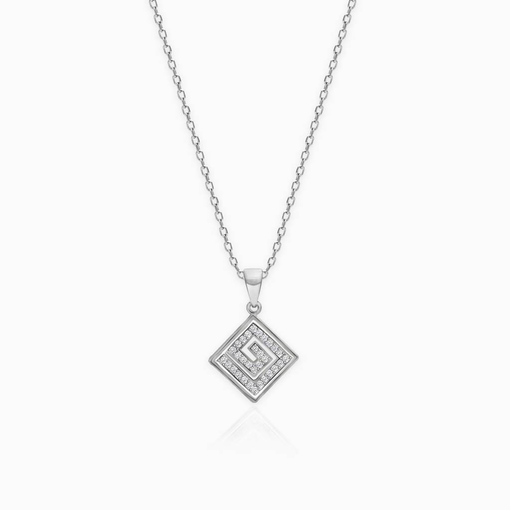 Silver Zircon Maze Pendant With Link Chain : PD0196
