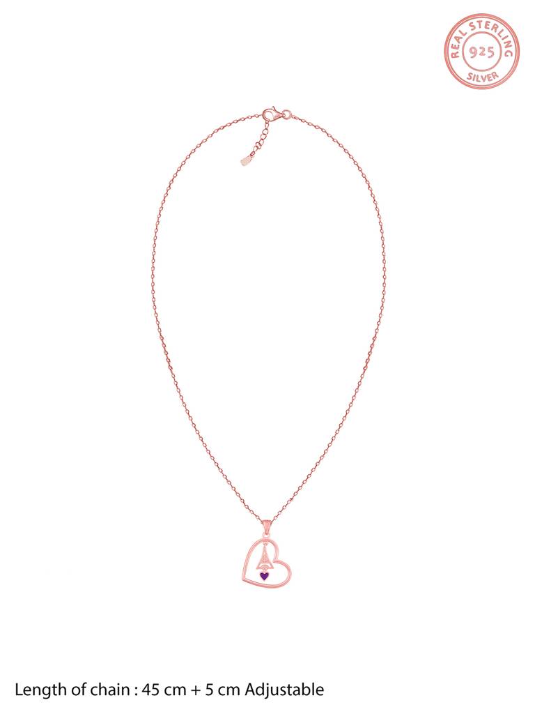 Giva 925 Sterling Silver Rose Gold Tower Of Love Pendant With Link Chain