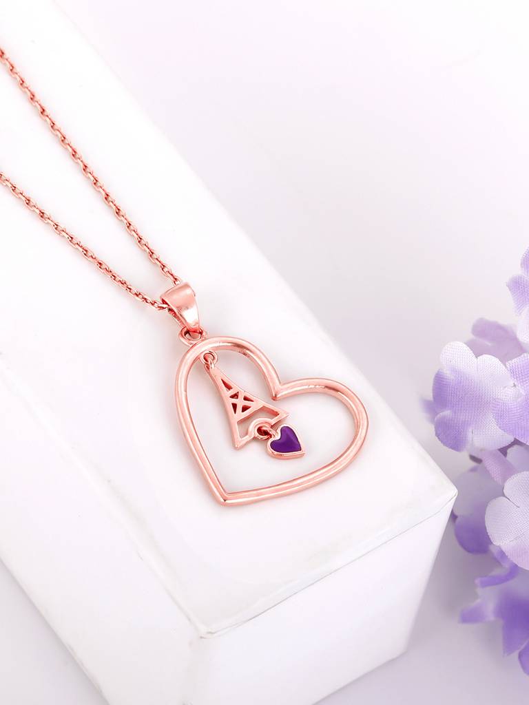 Giva 925 Sterling Silver Rose Gold Tower Of Love Pendant With Link Chain