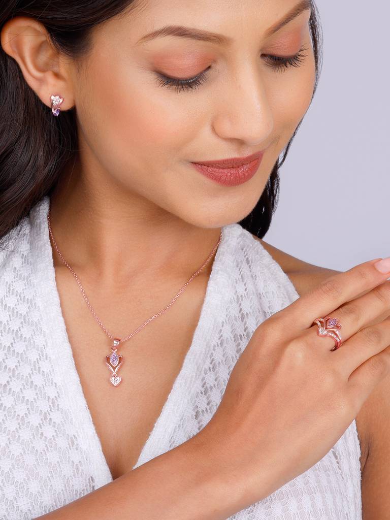 Giva 925 Sterling Silver Rose Gold Crocus Elegance Set Of Three