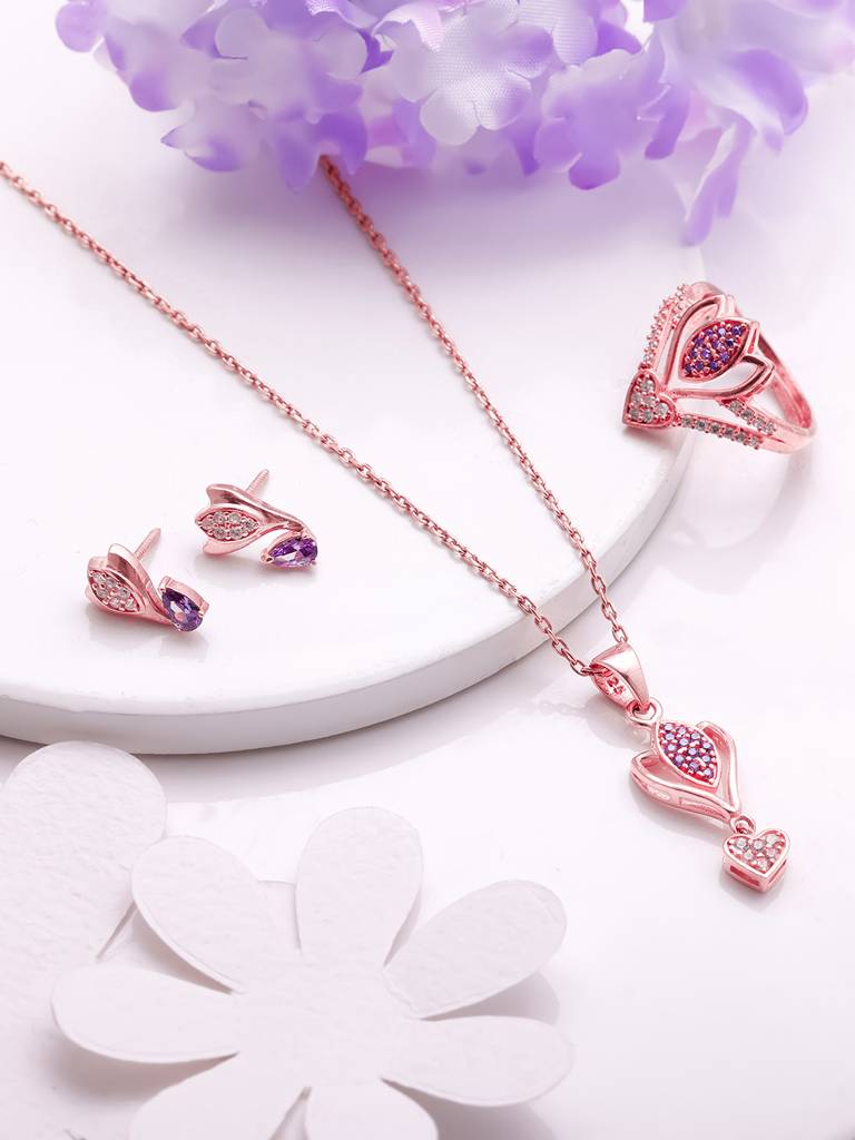 Giva 925 Sterling Silver Rose Gold Crocus Elegance Set Of Three