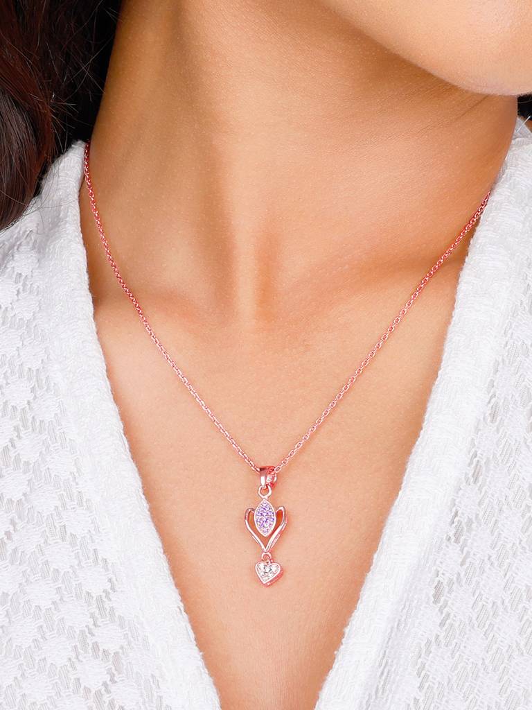 Giva 925 Sterling Silver Rose Gold Crocus Elegance Pendant With Link Chain