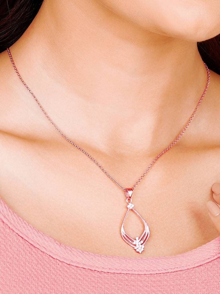 Giva 925 Sterling Silver Rose Gold Princess Pendant With Link Chain