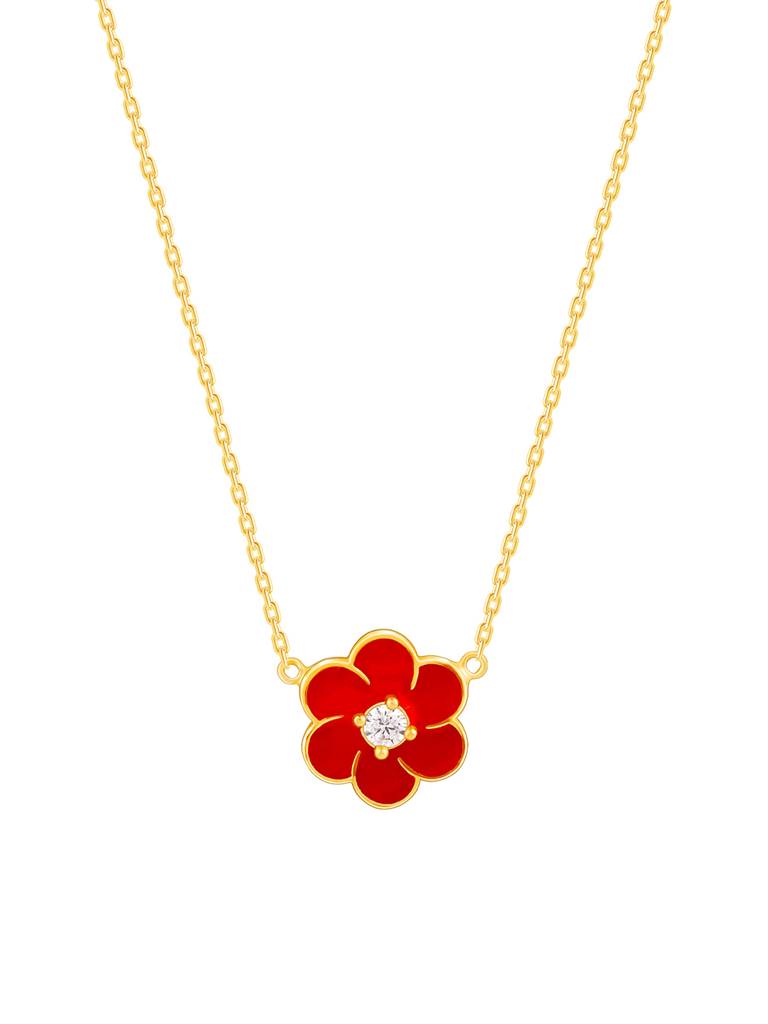 Silver Golden Red Flower Power Pendant With Link Chain : PD01994
