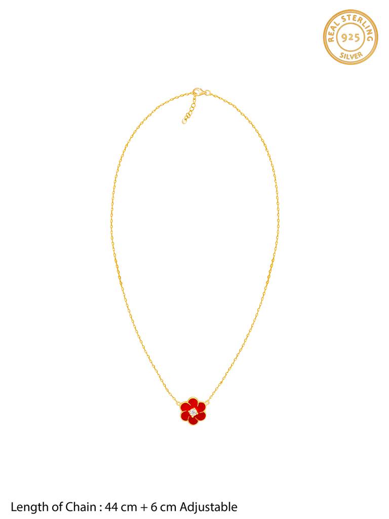 Silver Golden Red Flower Power Pendant With Link Chain : PD01994
