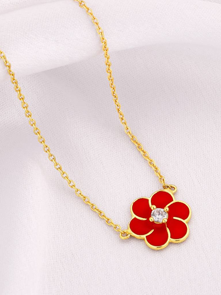 Silver Golden Red Flower Power Pendant With Link Chain : PD01994