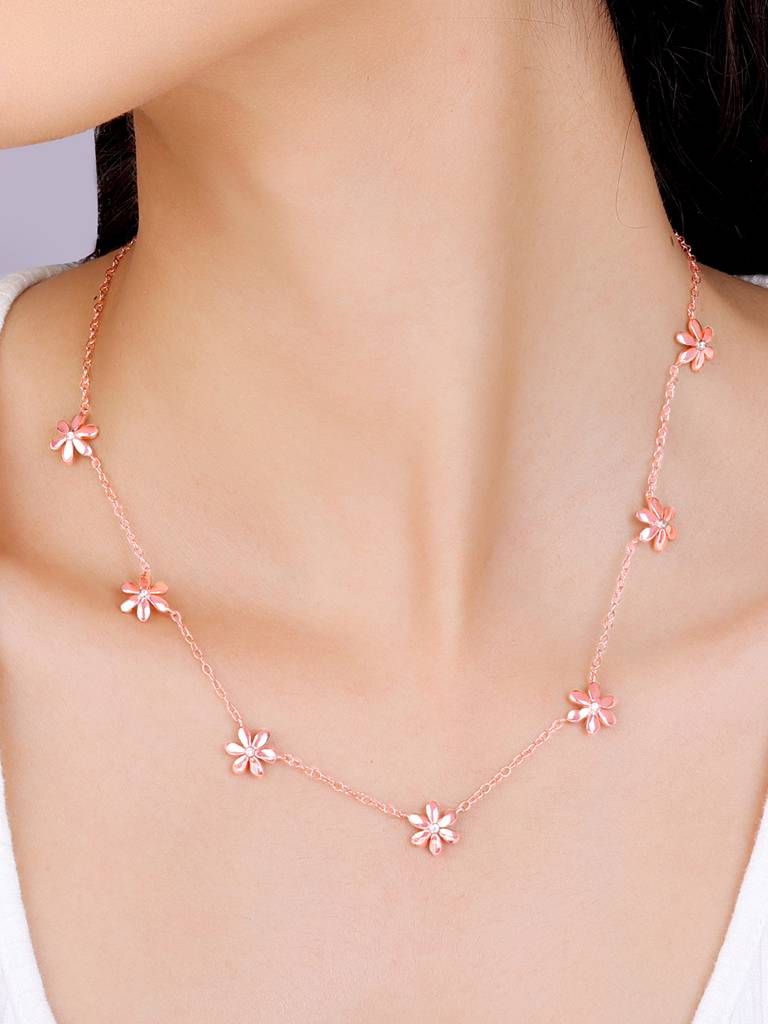 Giva 925 Sterling Silver Rose Gold Blooming Floral Necklace