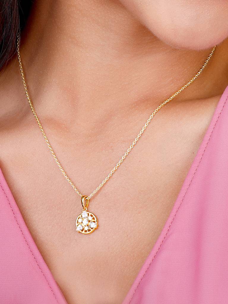 Giva 925 Sterling Silver Golden Serene Floral Pendant With Link Chain