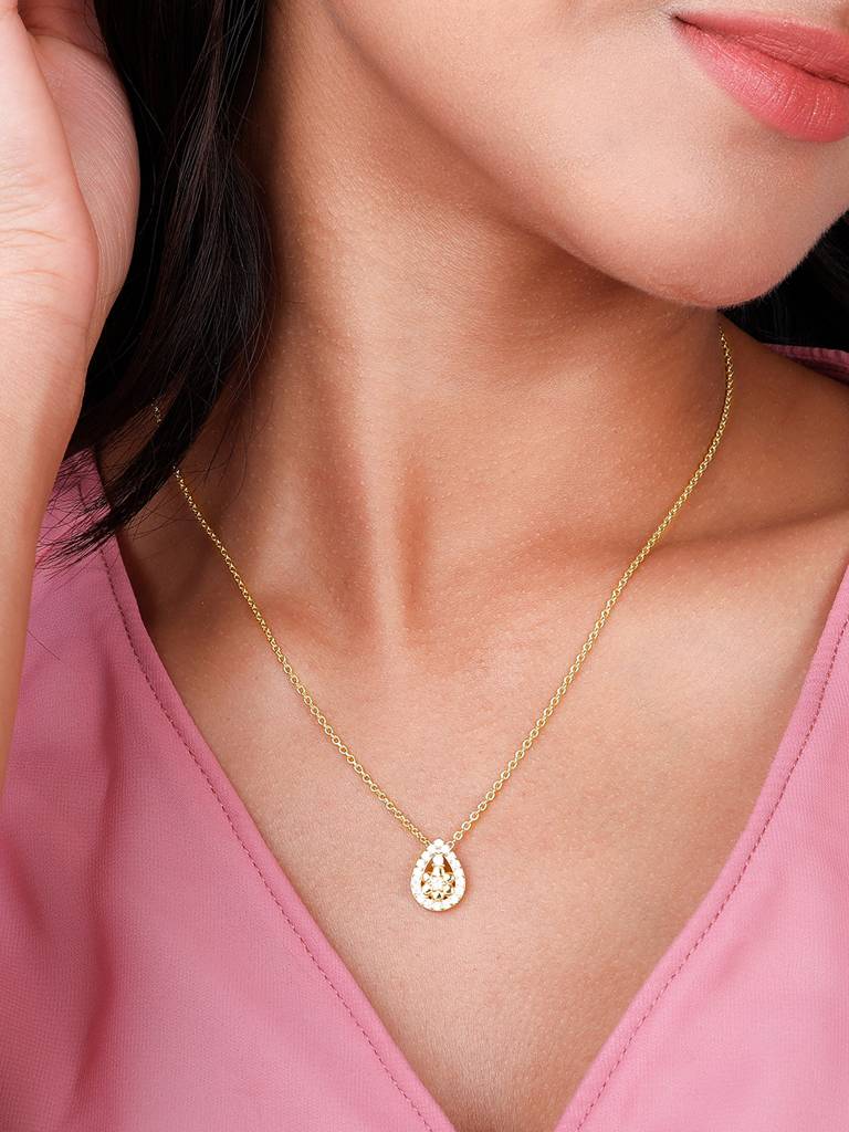 Giva 925 Sterling Silver Golden Studded Delight Pendant With Link Chain