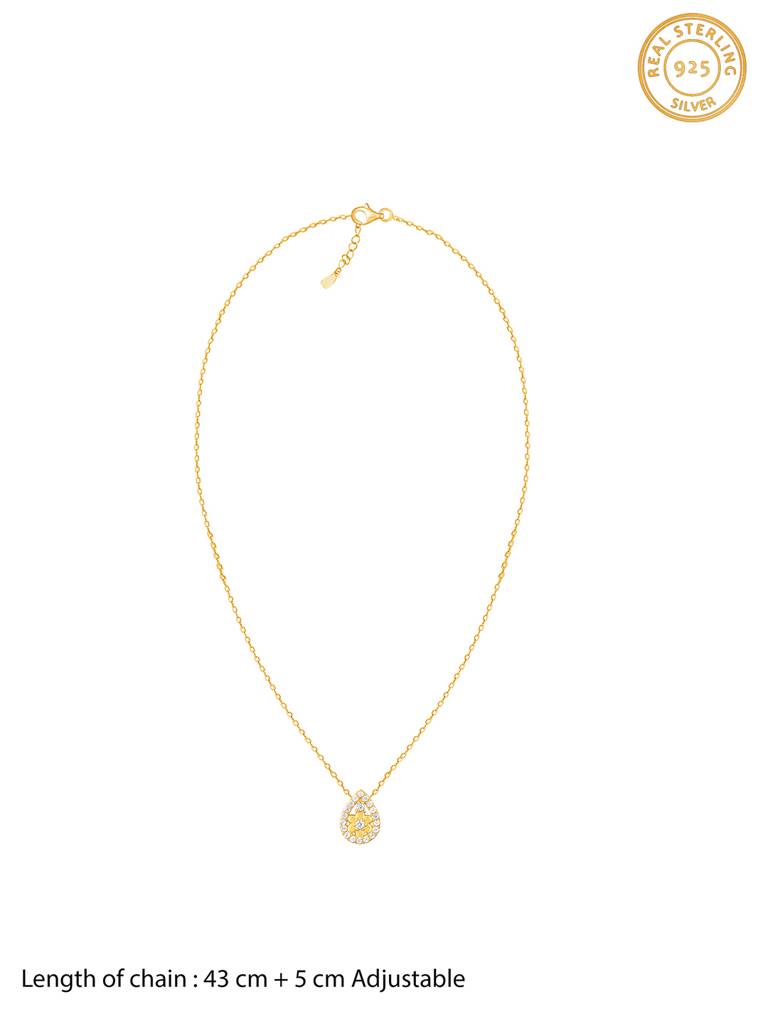 Giva 925 Sterling Silver Golden Studded Delight Pendant With Link Chain