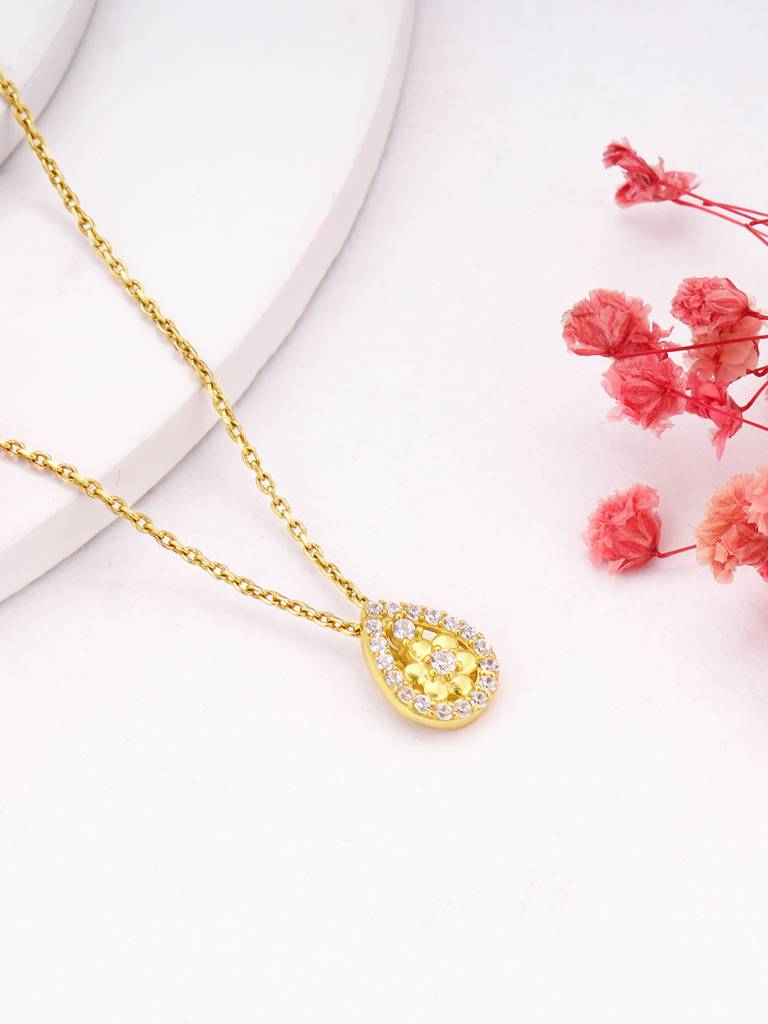 Giva 925 Sterling Silver Golden Studded Delight Pendant With Link Chain
