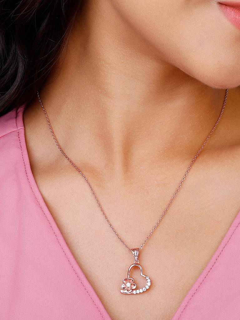 Giva 925 Sterling Silver Rose Gold Love Blossom Pendant With Link Chain