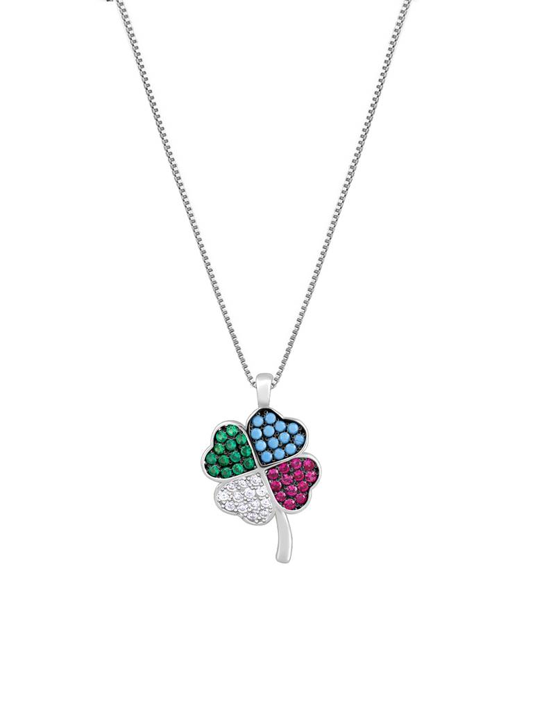Giva 925 Sterling Silver Chromatic Zirconia Pendant With Link Chain