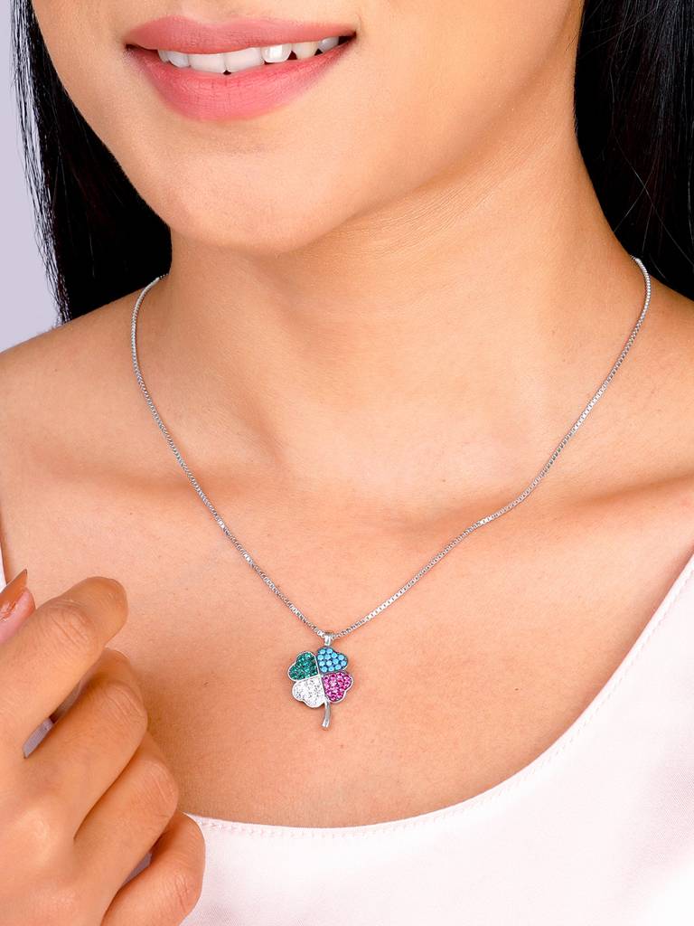 Giva 925 Sterling Silver Chromatic Zirconia Pendant With Link Chain