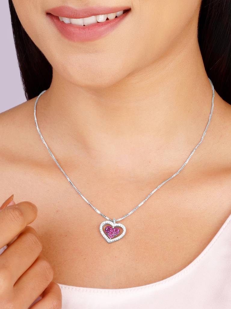 Giva 925 Sterling Silver Blushing Heart Pendant With Link Chain