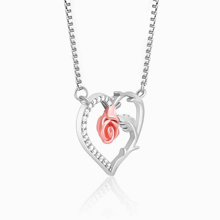 Giva 925 Silver Rose Gold And Silver Heart Of Rose Garden Necklace : PD02013