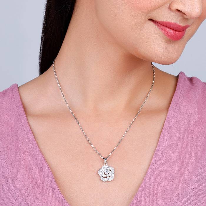 Giva 925 Sterling Silver Shining Rose Pendant With Link Chain| Necklace To Gift Women & Gi : PD02021