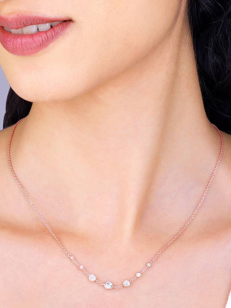 Giva 925 Sterling Silver Rose Gold Stoned Necklace