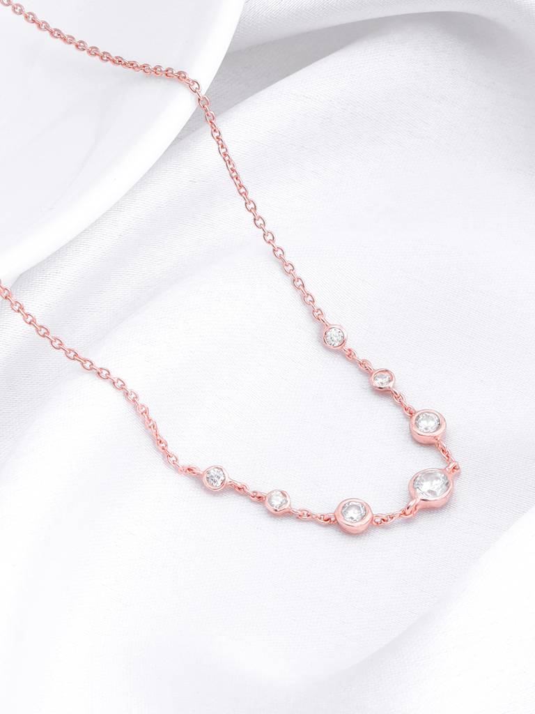Giva 925 Sterling Silver Rose Gold Stoned Necklace
