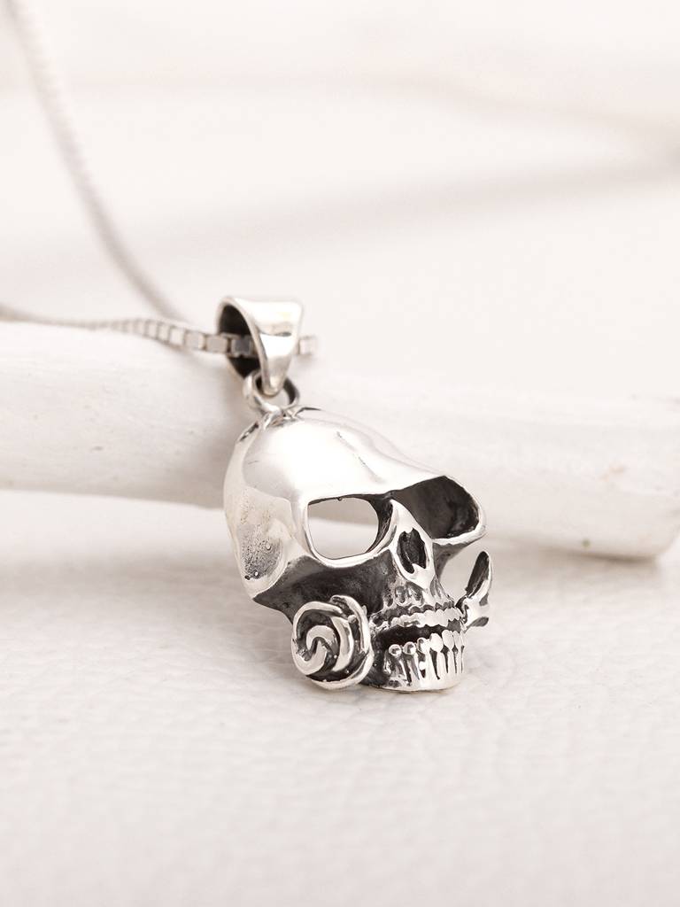 Giva 925 Oxidised Silver Classic Skull Pendant With Link Chain