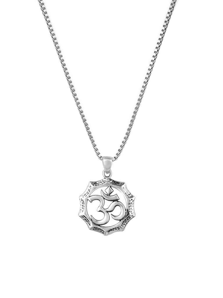 Giva 925 Oxidised Silver Graceful Om Pendant With Link Chain