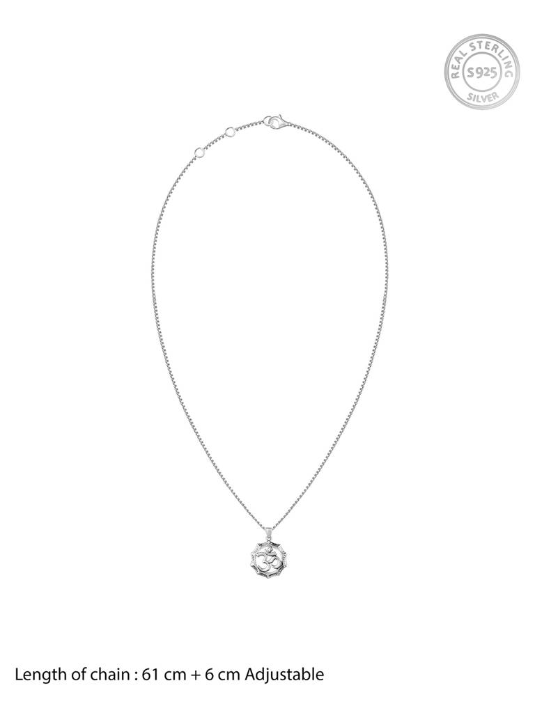 Giva 925 Oxidised Silver Graceful Om Pendant With Link Chain