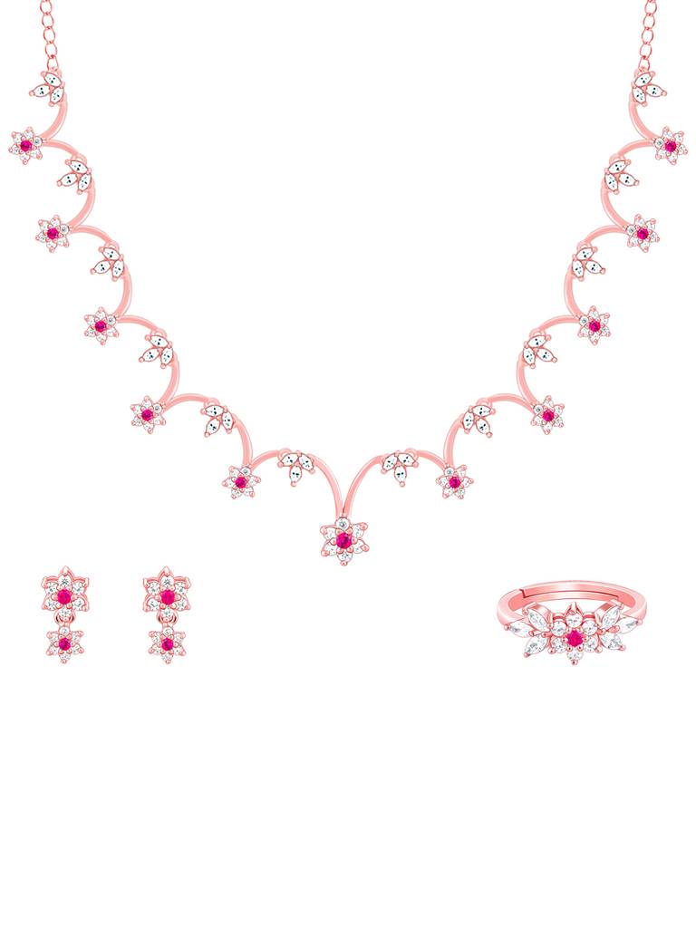 Giva 925 Sterling Silver Rose Gold Leafy Floral Set Of Three