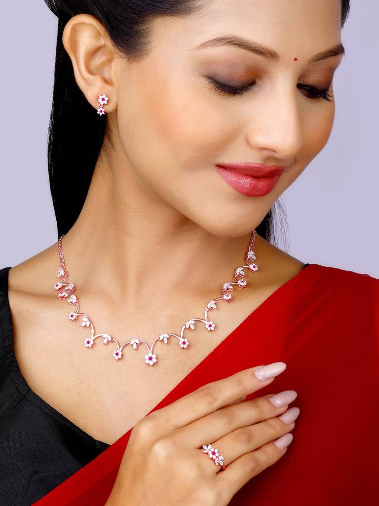 Giva 925 Sterling Silver Rose Gold Leafy Floral Set Of Three