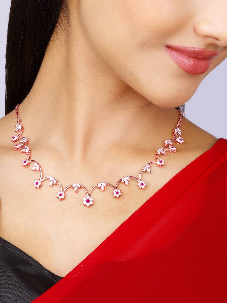 Giva 925 Sterling Silver Rose Gold Leafy Floral Necklace