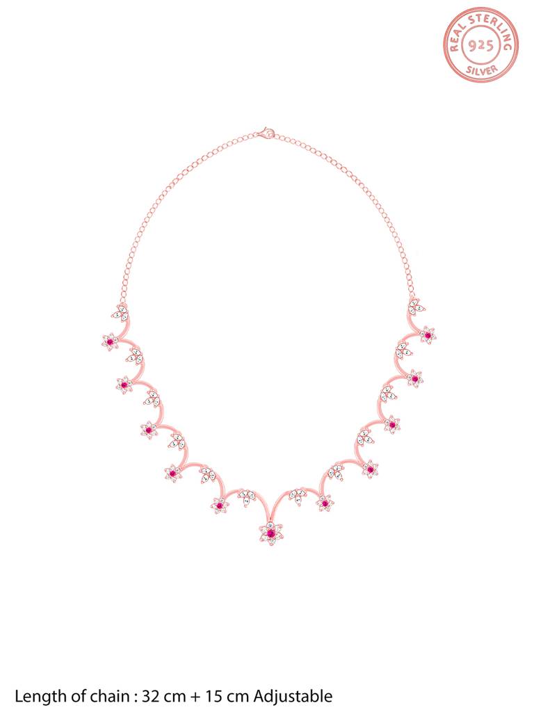 Giva 925 Sterling Silver Rose Gold Leafy Floral Necklace