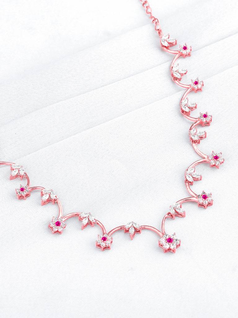 Giva 925 Sterling Silver Rose Gold Leafy Floral Necklace