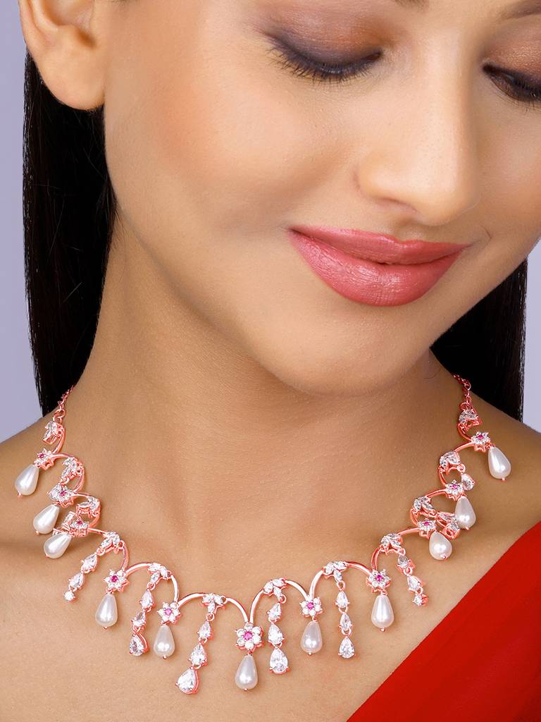 Giva 925 Sterling Silver Rose Gold Pearl Kissed Drops Necklace