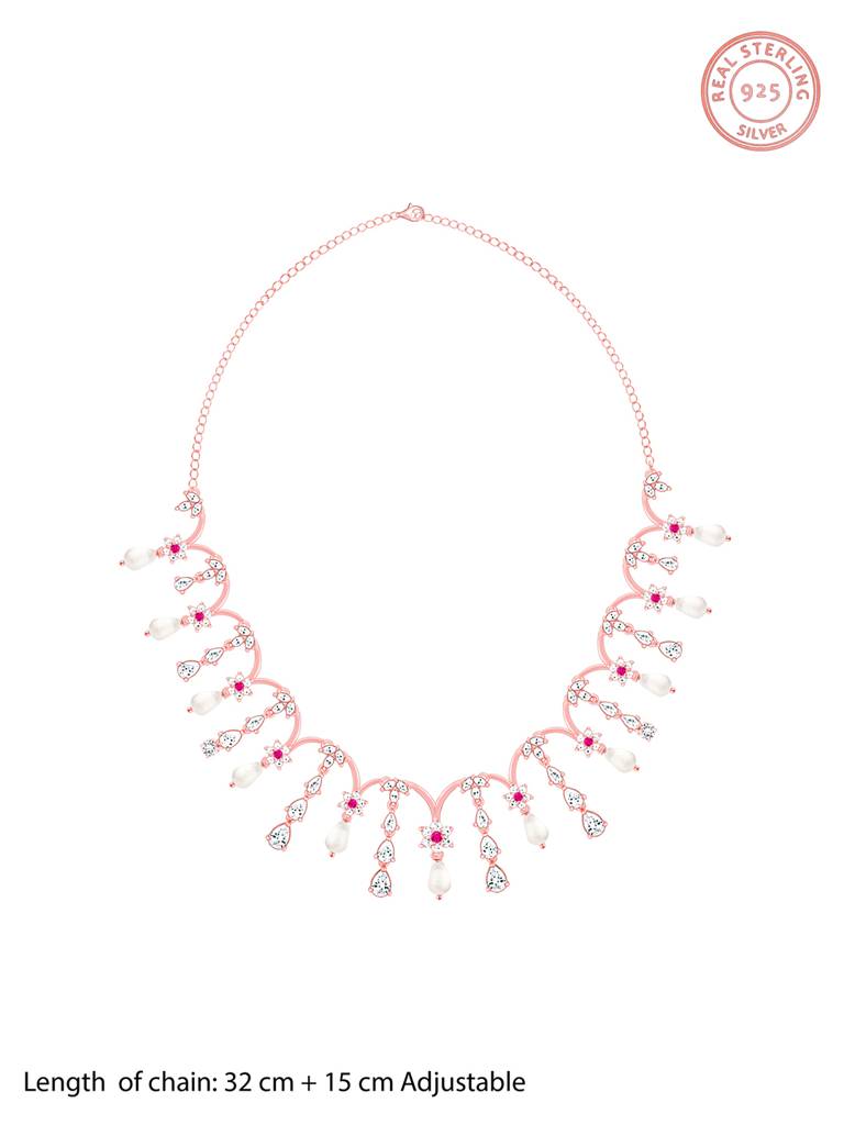 Giva 925 Sterling Silver Rose Gold Pearl Kissed Drops Necklace