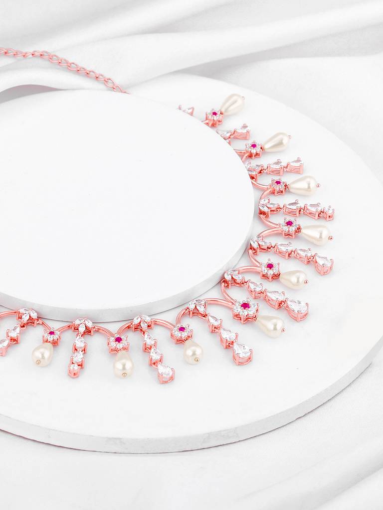 Giva 925 Sterling Silver Rose Gold Pearl Kissed Drops Necklace