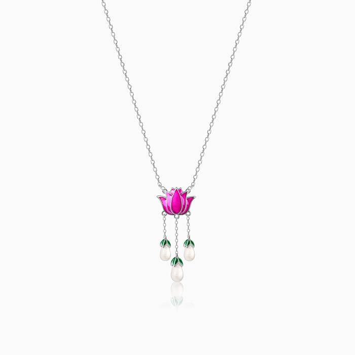 Oxidized Silver Pichwai Lotus Necklace : PD02081