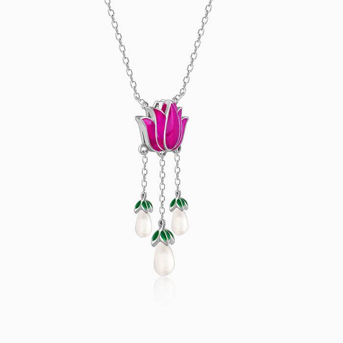 Oxidized Silver Pichwai Lotus Necklace : PD02081