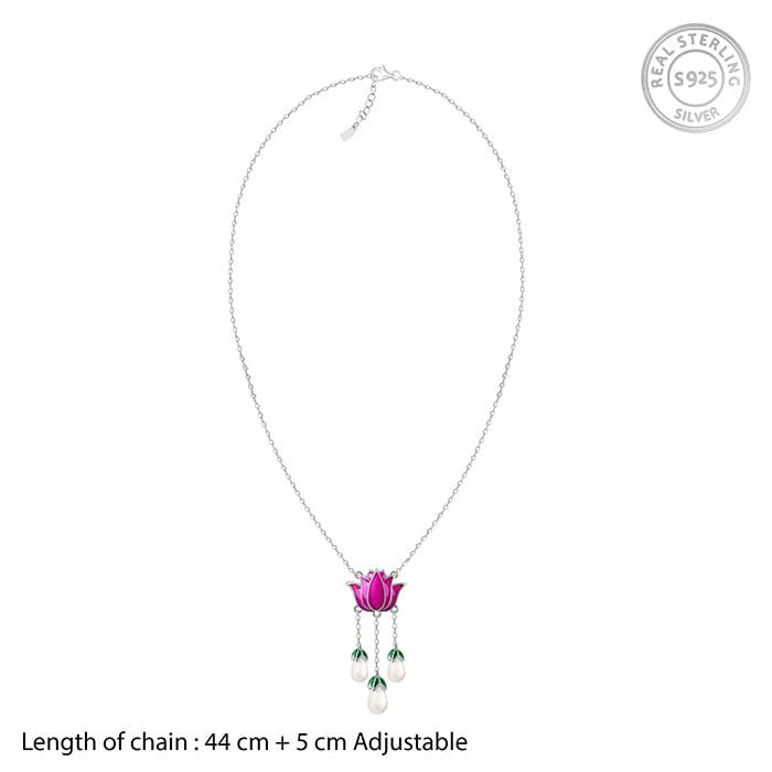 Oxidized Silver Pichwai Lotus Necklace : PD02081