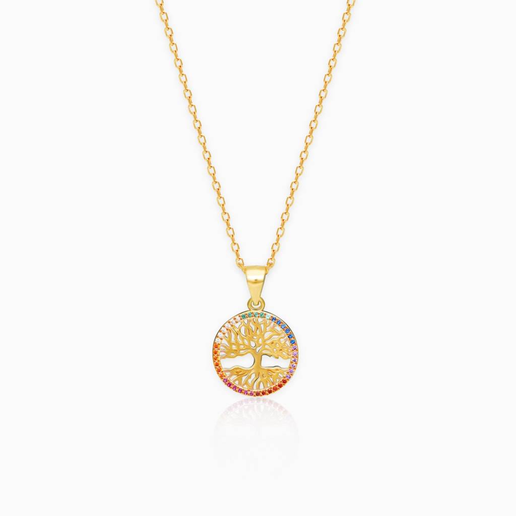 Golden Rainbow Tree Of Life Pendant With Link Chain : PD0208