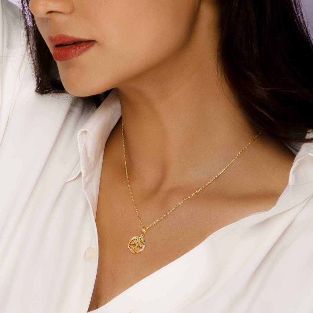 Golden Rainbow Tree Of Life Pendant With Link Chain : PD0208