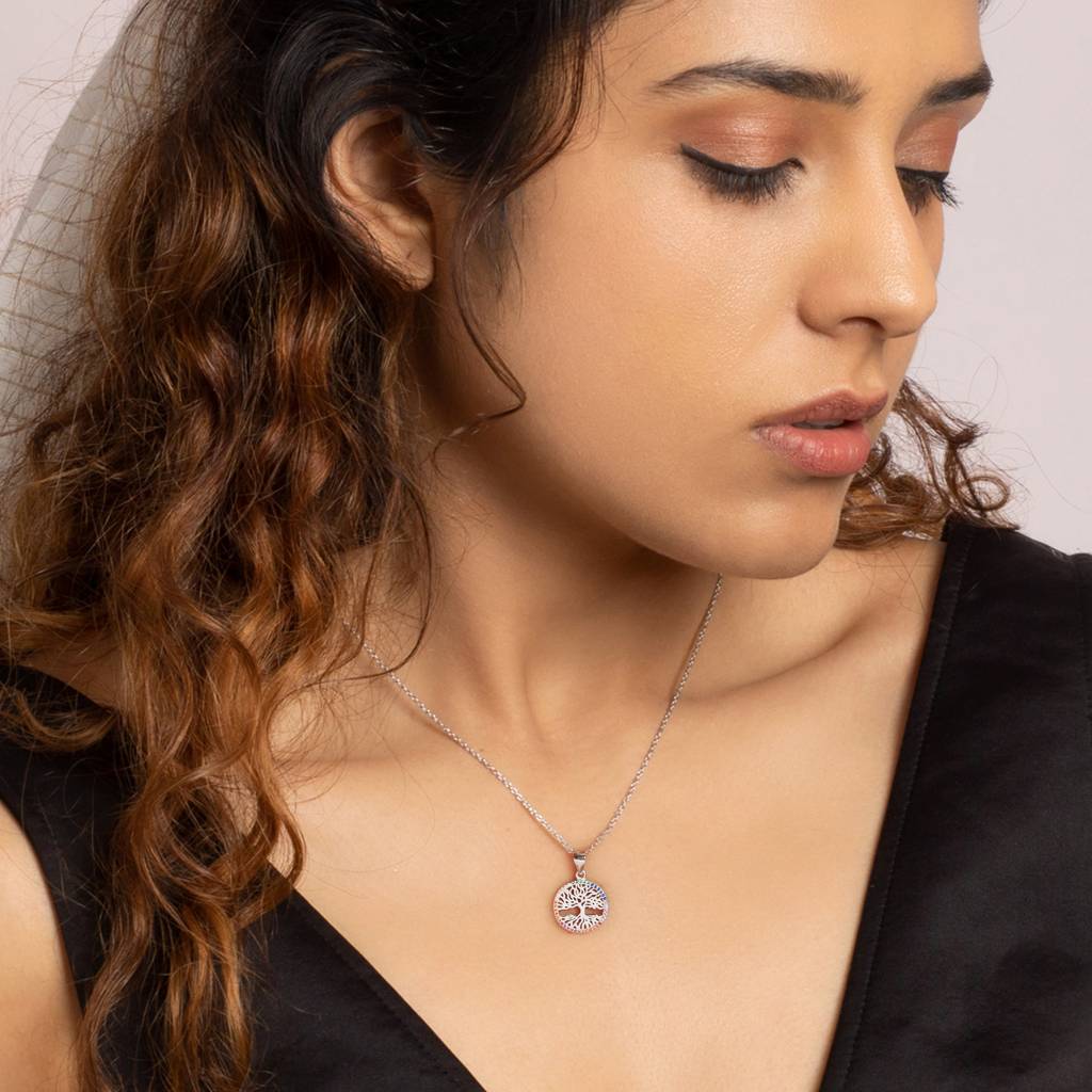 Silver Rainbow Tree Of Life Pendant With Link Chain : PD0209